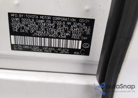 2021 Lexus Ls 500 z USA, uszkodzony, nr VIN JTHD51FFXM5014368